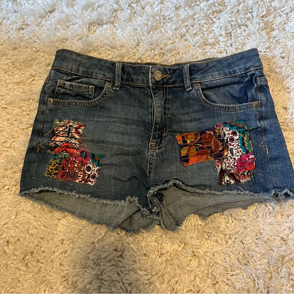 Aero patchwork jean shorts